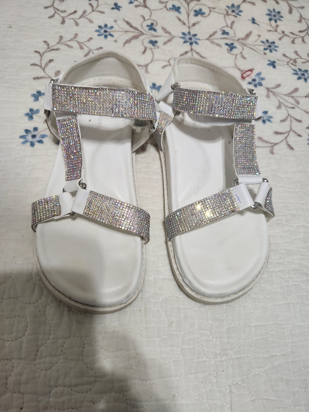 White Crystal-Strap Women's Sandals